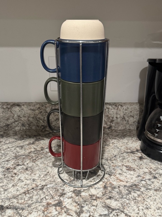 Over & Back Other - Over & Back Stackable Ceramic Mug Set with Metal Stand - 5pc